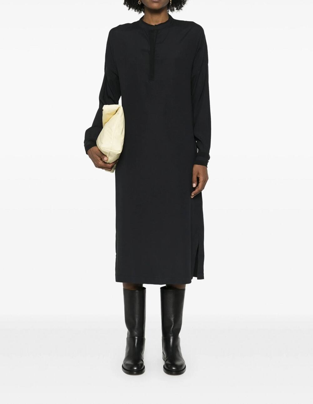 Kristensen Du Nord Black Silk Chiffon Long Sleeve Midi Maxi Dress L/XL Size 4